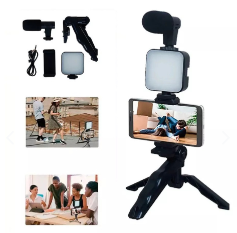 Soporte celular,  luz led, micrófono