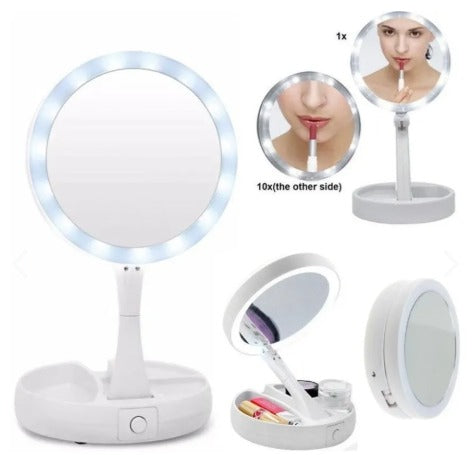 Espejo maquillaje plegable luz led